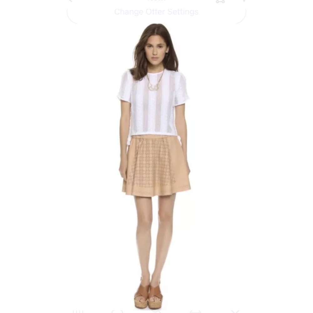 Club Monaco Tan Faux Leather Lazer cut Skirt 8